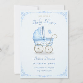 Pastel blauw zacht baby kinderwagen baby shower kaart