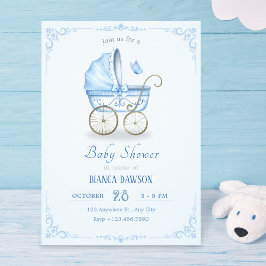Pastel blauw zacht baby kinderwagen baby shower kaart