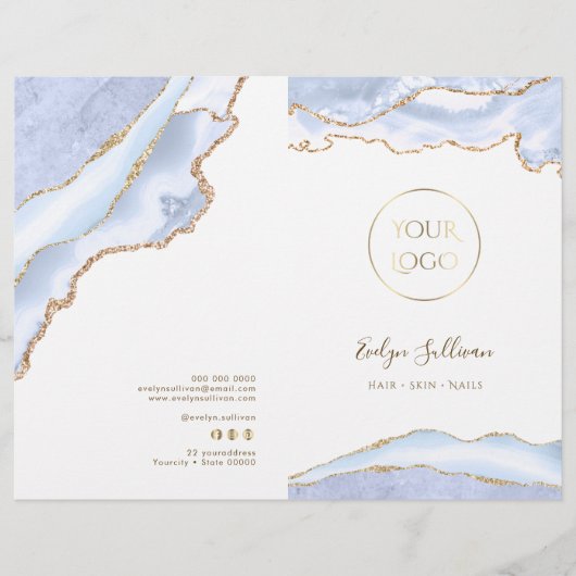 Pastel Blauwe Agaat Service Menu Brochure (Voorkant)