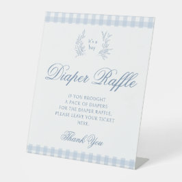 Pastel blauwe baby jongen douche luier loterij tek reclamebord met voetstuk