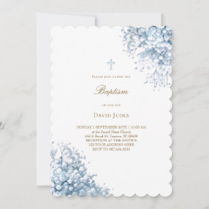 pastel blauwe baby's adem bloemen doop kaart