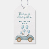Pastel Blauwe Ballonnen & Auto Verjaardagscadeau T Cadeaulabel (Voorkant)
