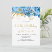 Pastel Blauwe Bloemen 80ste Verjaardagsfeest Kaart (Staand voorkant)