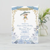 Pastel Blauwe Bloemen Fiesta Doop en Verjaardag Kaart (Staand voorkant)