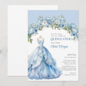 Pastel blauwe bloemen pioenrozen Formele Gown Quin Kaart (Voorkant / Achterkant)