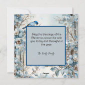 Pastel Blauwe Bloemen Vogel Oude Huis Kerstmis Feestdagenkaart (Achterkant)