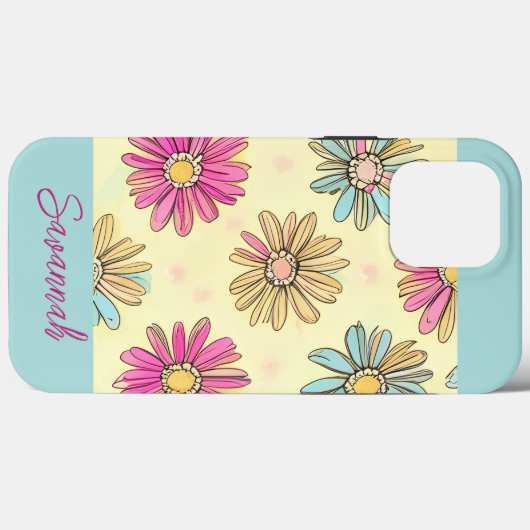 Pastel Blauwe Daisy Bloemen Case-Mate iPhone Case (Achterkant (horizontaal))