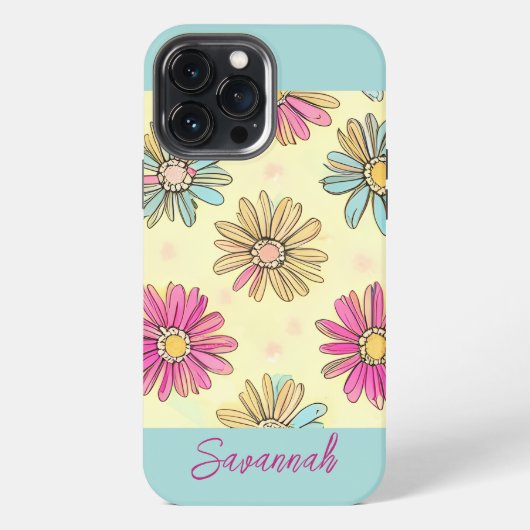 Pastel Blauwe Daisy Bloemen iPhone Hoesje (Achterkant)