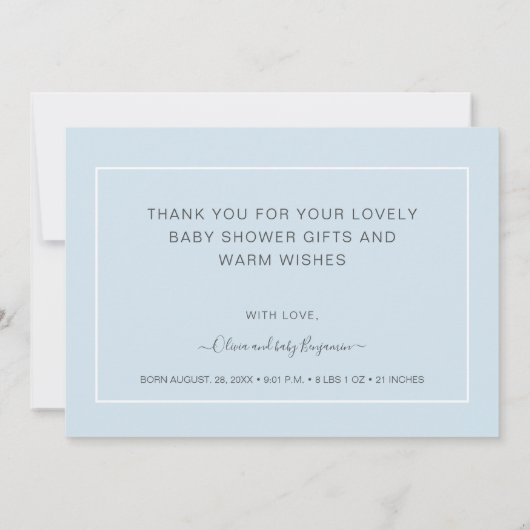 Pastel Blauwe Foto Dank u Baby shower Dank u Bedankkaart (Achterkant)