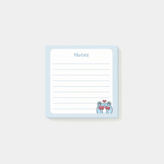Pastel Blauwe Kawaii Chibi Kikker die harten vasth Post-it® Notes (Voorkant)
