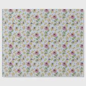 Pastel Blauwe Koningin Bijen, Honingraat & Exotisc Cadeaupapier (Vlak)