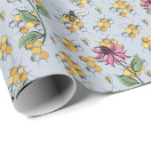 Pastel Blauwe Koningin Bijen, Honingraat & Exotisc Cadeaupapier (Rol Hoek)