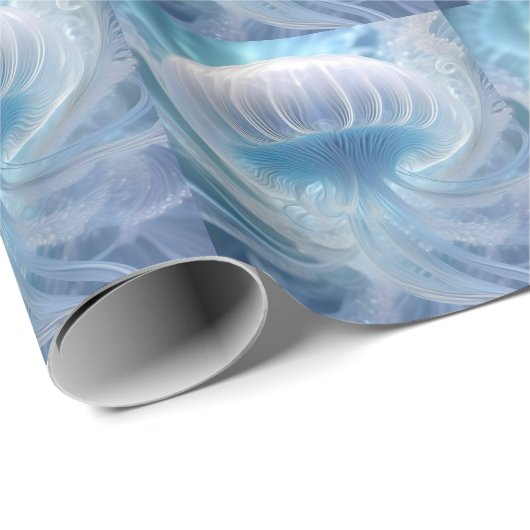 Pastel blauwe kwal fractal kunst onder het Zee, Cadeaupapier (Rol Hoek)