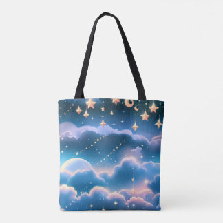 Pastel Blauwe Maan Droom Esthetiek Tote Bag