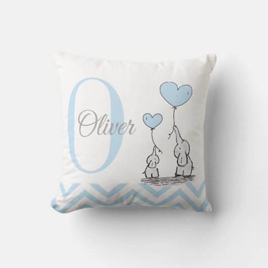 Pastel Blauwe Olifant Gepersonaliseerde Baby Jonge Kussen (Voorkant)