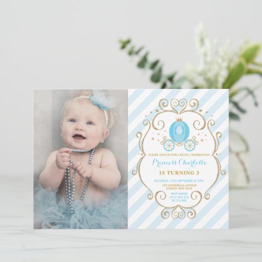 Pastel Blauwe Prinses Assepoester Carriage Verjaar Kaart (Staand voorkant)