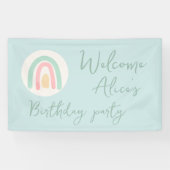 Pastel blauwe regenboog Baby 1e verjaardag Spandoek (Horizontaal)