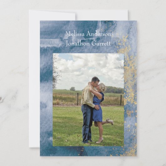 Pastel Blauwe Rozen Foto Engagement Party toevoege Kaart (Achterkant)