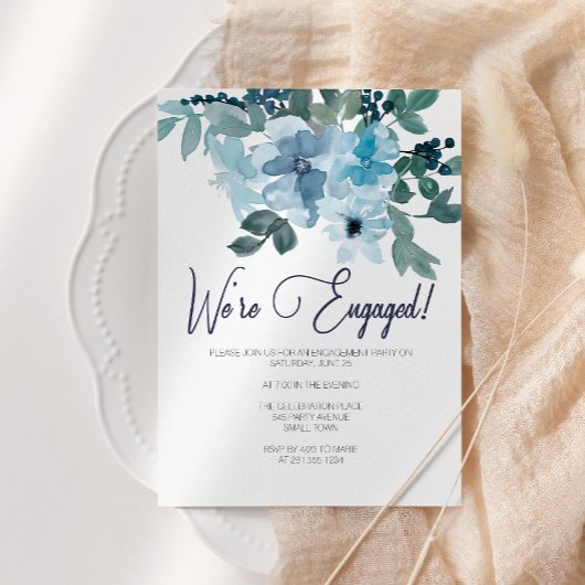 Pastel Blauwe Rozen Foto Engagement Party toevoege Kaart