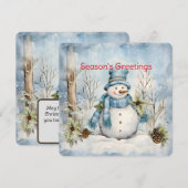 Pastel Blauwe Sneeuwman Pine Kegels Holly Winter S Feestdagenkaart (Voorkant / Achterkant)