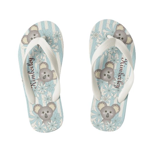 Pastel Blauwe Streep Schattige Baby Koala Beer Kinder Teenslippers (Voetbed)