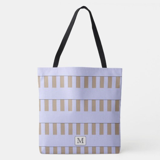 Pastel Blauwe Strepen op elke Kleur Custom monogra Tote Bag (Voorkant)