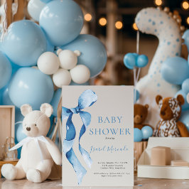 Pastel Blauwe Strik Baby Shower Kaart