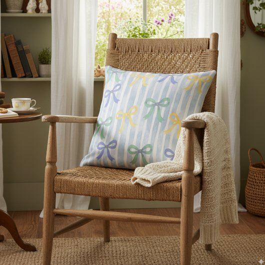 Pastel Blauwe Strikken en Lintjes Cottage Kussen