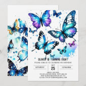 Pastel Blauwe Vlinder Jongen Verjaardag Kaart (Voorkant / Achterkant)