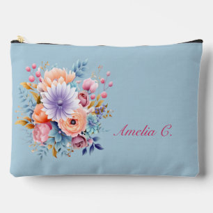 Pastel Blauwe Waterverf Bloemen Cosmetische Tas