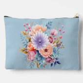 Pastel Blauwe Waterverf Bloemen Cosmetische Tas (Achterkant)