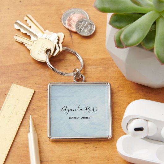 Pastel blauwe waterverf marmer sleutelhanger (Bureau)