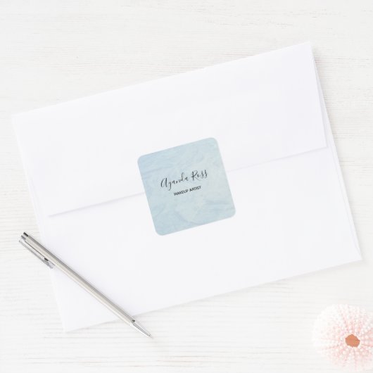 Pastel blauwe waterverf marmer vierkante sticker (Envelop)