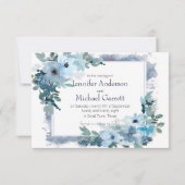 Pastel Blauwe Waterverfrozen Save The Date (Achterkant)