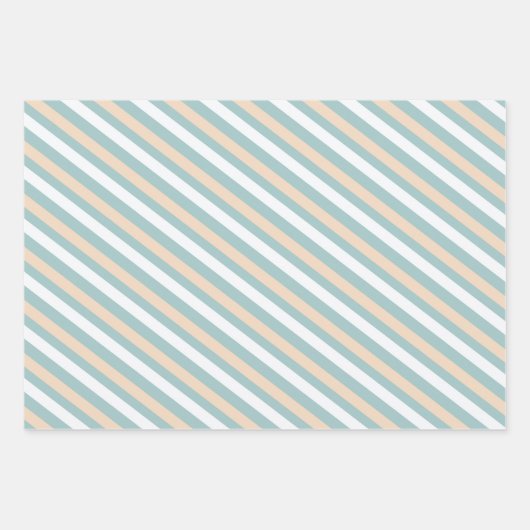 Pastel blauwe, witte en blush strepen inpakpapier vel (Voorkant 2)
