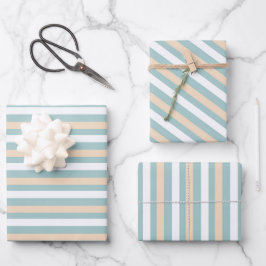Pastel blauwe, witte en blush strepen inpakpapier vel