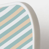 Pastel blauwe, witte en blush strepen pickleball paddle (Links Detail)