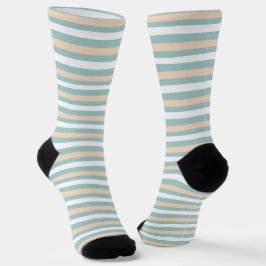 Pastel blauwe, witte en blush strepen sokken