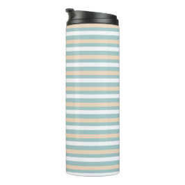 Pastel blauwe, witte en blush strepen thermosbeker