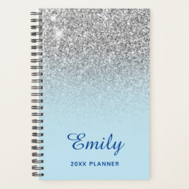 Pastel Blauwe Zilveren Glitter Ombre Persoonlijk Planner