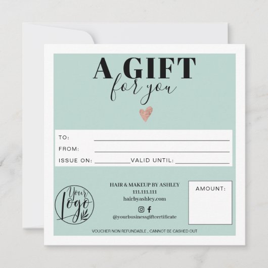 Pastel blauwgroen blauw vierkant cadeauboncertific (Voorkant)