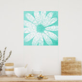Pastel blauwgroen blauw wit artsy daisy flower pos poster (Keuken)