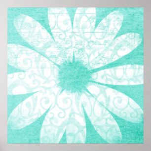 Pastel blauwgroen blauw wit artsy daisy flower pos poster