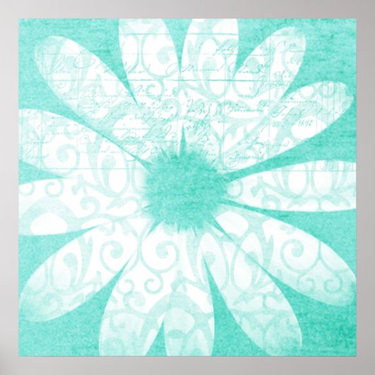 Pastel blauwgroen blauw wit artsy daisy flower pos poster (Voorkant)