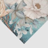 Pastel Blauwgroen & Blauwe Waterverf Bloemen Tissu Tissuepapier (Detail)