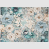 Pastel Blauwgroen & Blauwe Waterverf Bloemen Tissu Tissuepapier (Voorkant)
