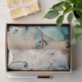 Pastel Blauwgroen & Blauwe Waterverf Bloemen Tissu Tissuepapier (Geschenk)