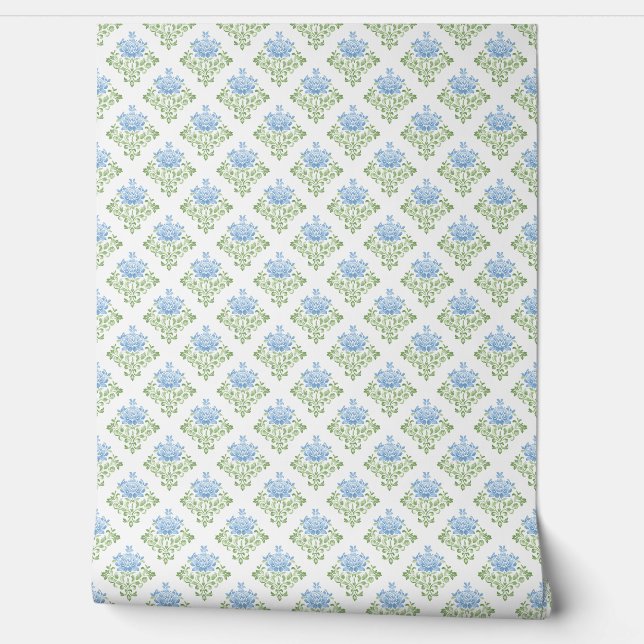 Pastel blauwgroen bloempatroon behang (Afrollen)