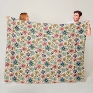 Pastel Blauwgroen en Mauve Flowers Modern Fleece Deken