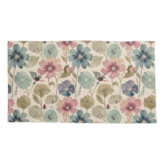 Pastel Blauwgroen en Mauve Flowers  Modern Kussensloop (Achterkant)